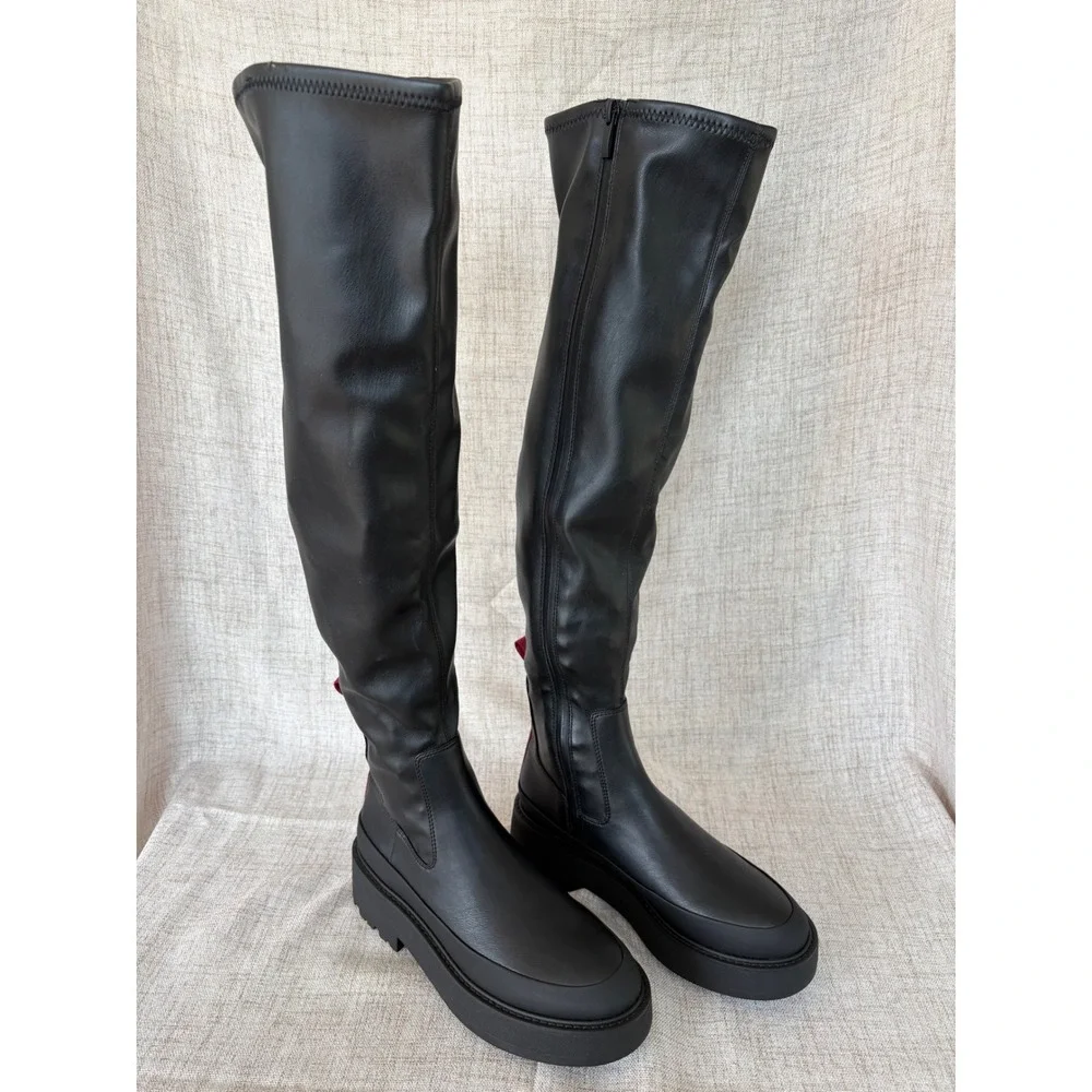 Franco Sarto Over The Knee Boots Womens 7 Black Excellent Lug Sole Platform